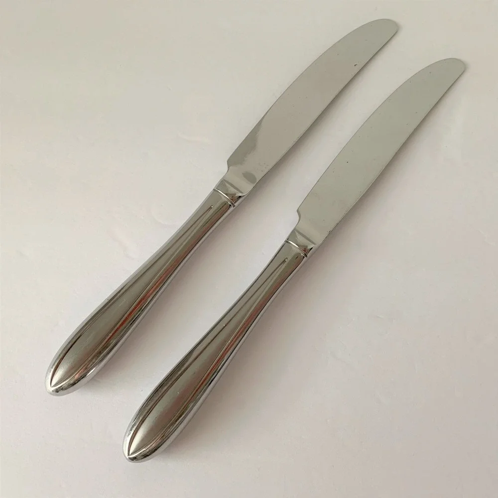 Mikasa SATIN Frost Center Stainless Steel Lot of 2 French Hollow Dinner Knives